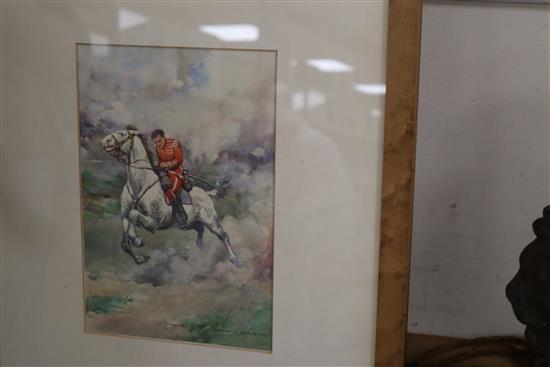 Harold Earnshaw (1886-1937). Six watercolour illustrations for the book The Red Hussar, together with a copy of the book by Reginald